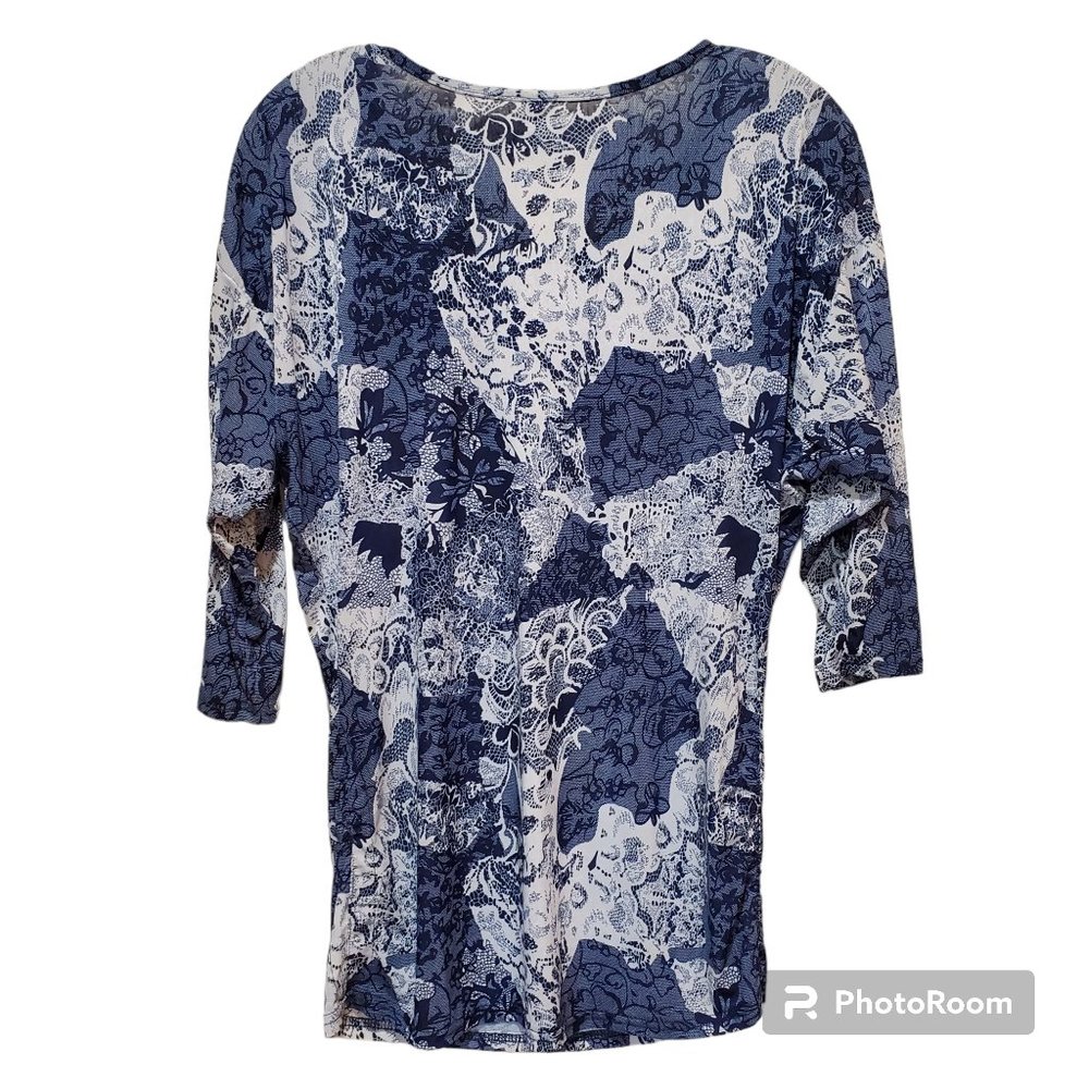 Michael F Navy Silver Contoured Stretch Blouse Size L - Picture 2 of 3